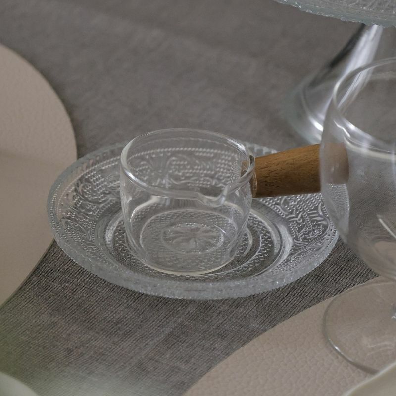 ガラス製　木製ハンドルミルクソースピッチャー