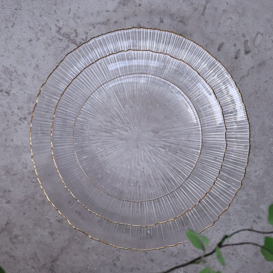 ガラス製　金縁ガラスプレート皿　スプラッシュ　ゴールド