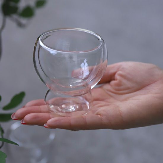 ガラス製　２層硝子　高台アミューズグラス小鉢　8cm
