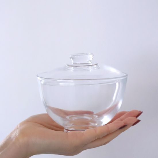 ガラス製　蓋つきスープボウル小煮物碗　11.6cm