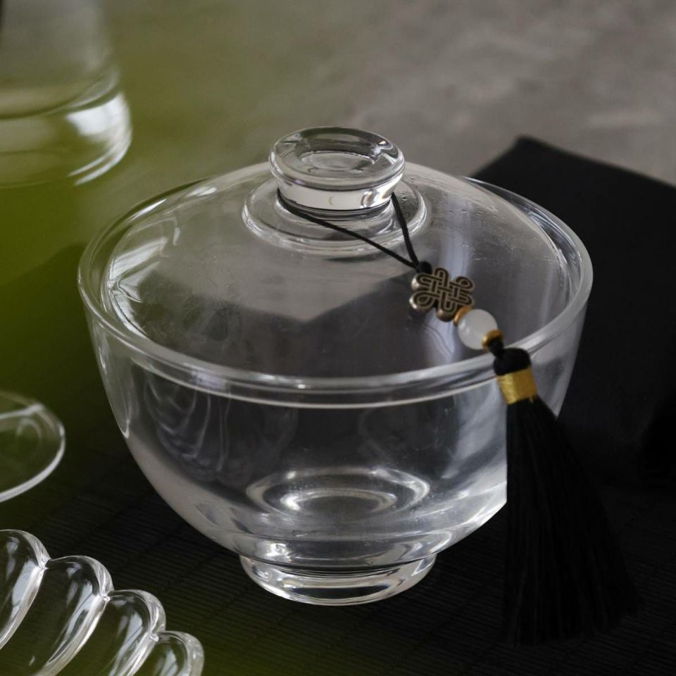 ガラス製　蓋つきスープボウル小煮物碗　11.6cm