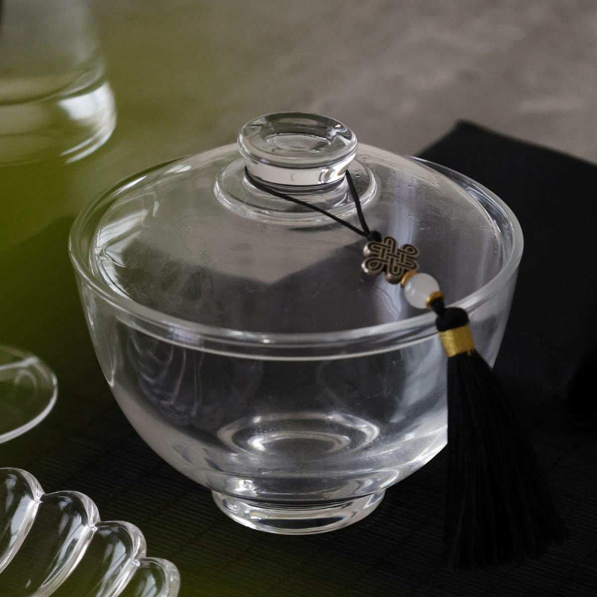 ガラス製　蓋つきスープボウル小煮物碗　11.6cm