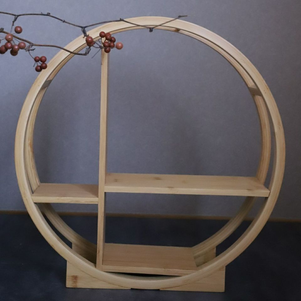 竹製　シノワズリ丸型　アフターヌーンティー　飾り棚