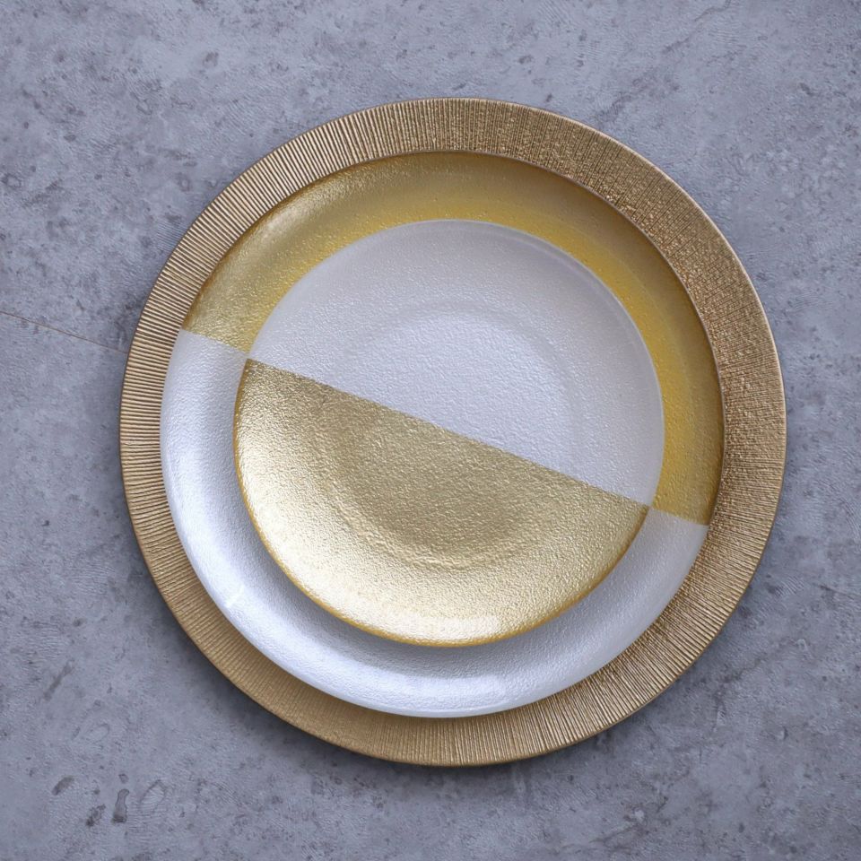 ガラス製　金白ガラスプレート皿　フィガーリ