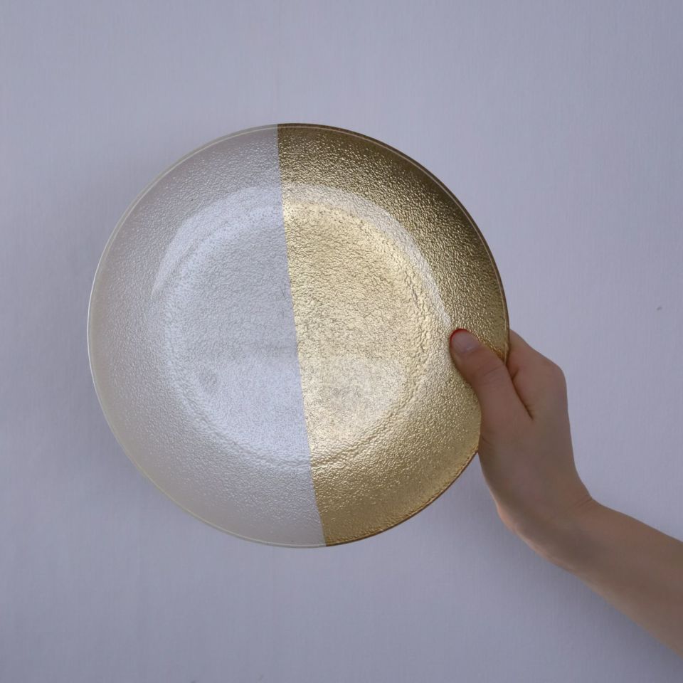 ガラス製　金白ガラスプレート皿　フィガーリ
