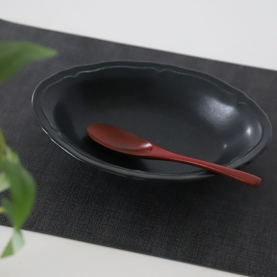 美濃焼　黒いカレー・パスタ皿　磁器　RINKA　23.6cm