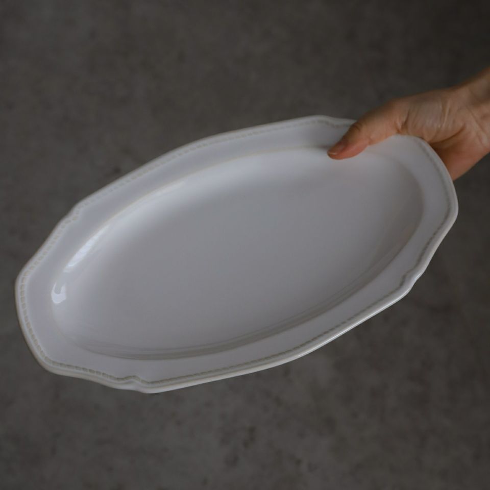 美濃焼　オーバルロングプレート皿　磁器　トレス　ホワイト