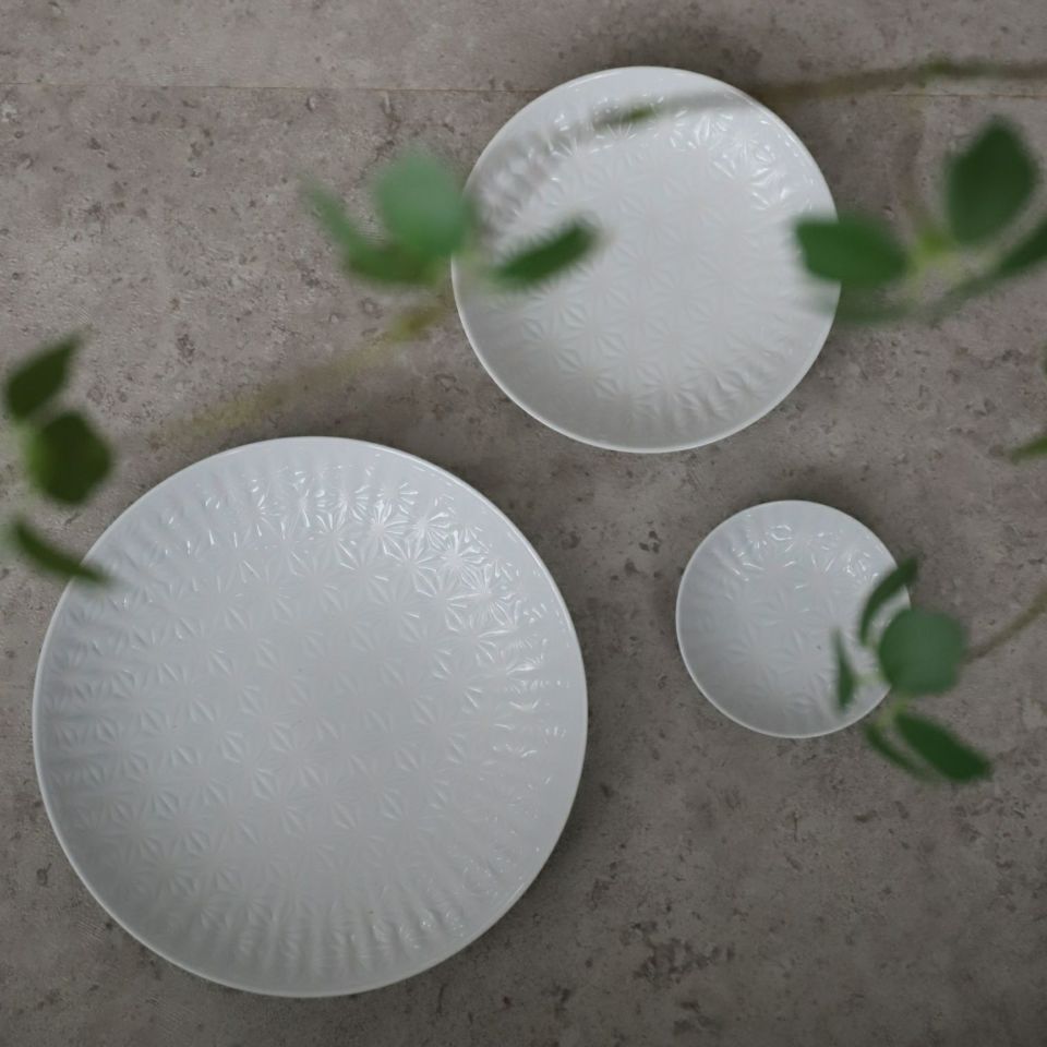 波佐見焼　麻の葉柄シンプルプレート皿