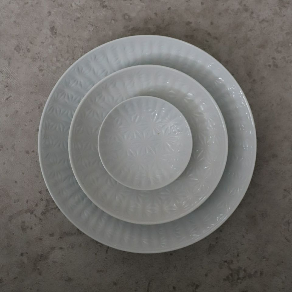 波佐見焼　麻の葉柄シンプルプレート皿