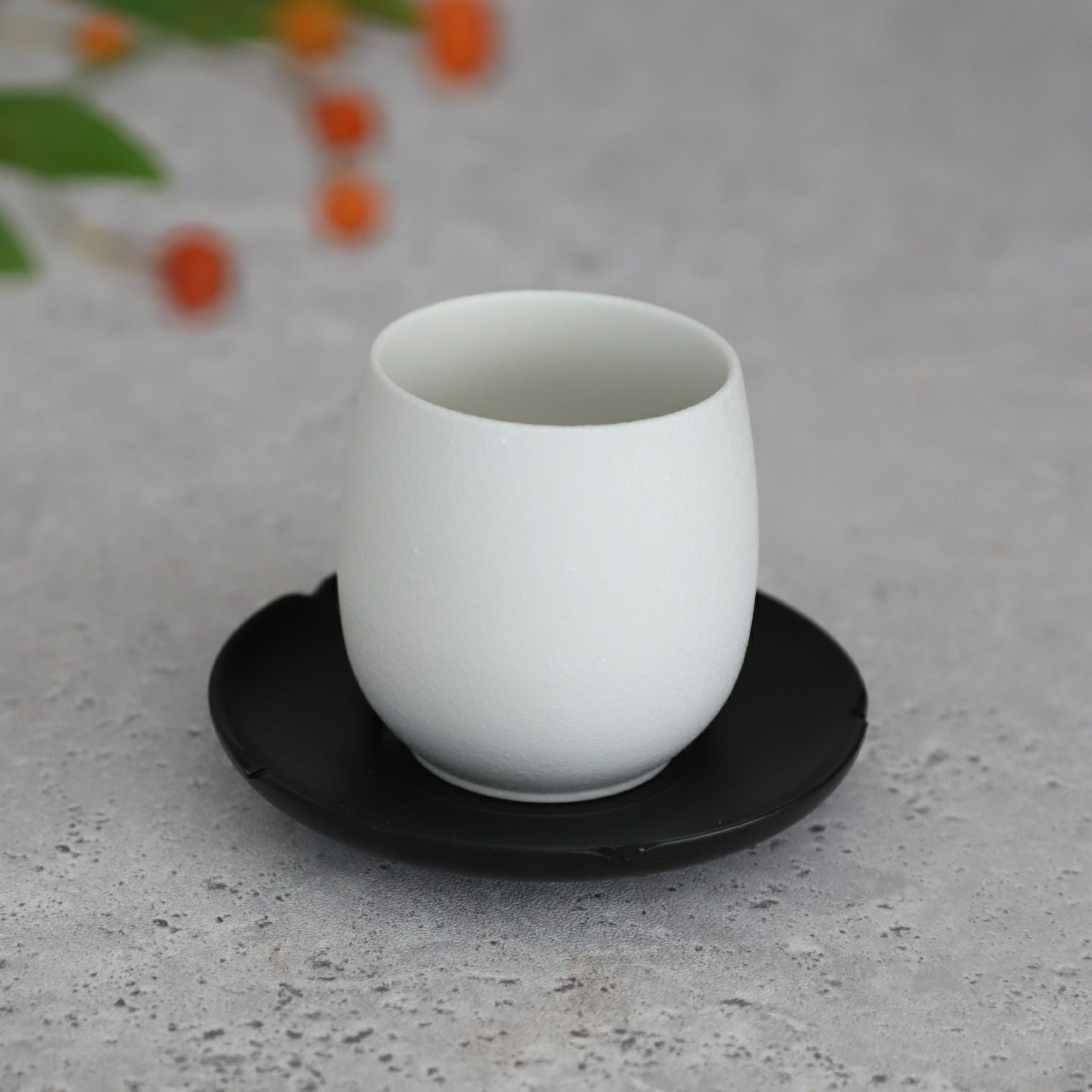 木製　漆器花型茶たく　12cmナチュラル