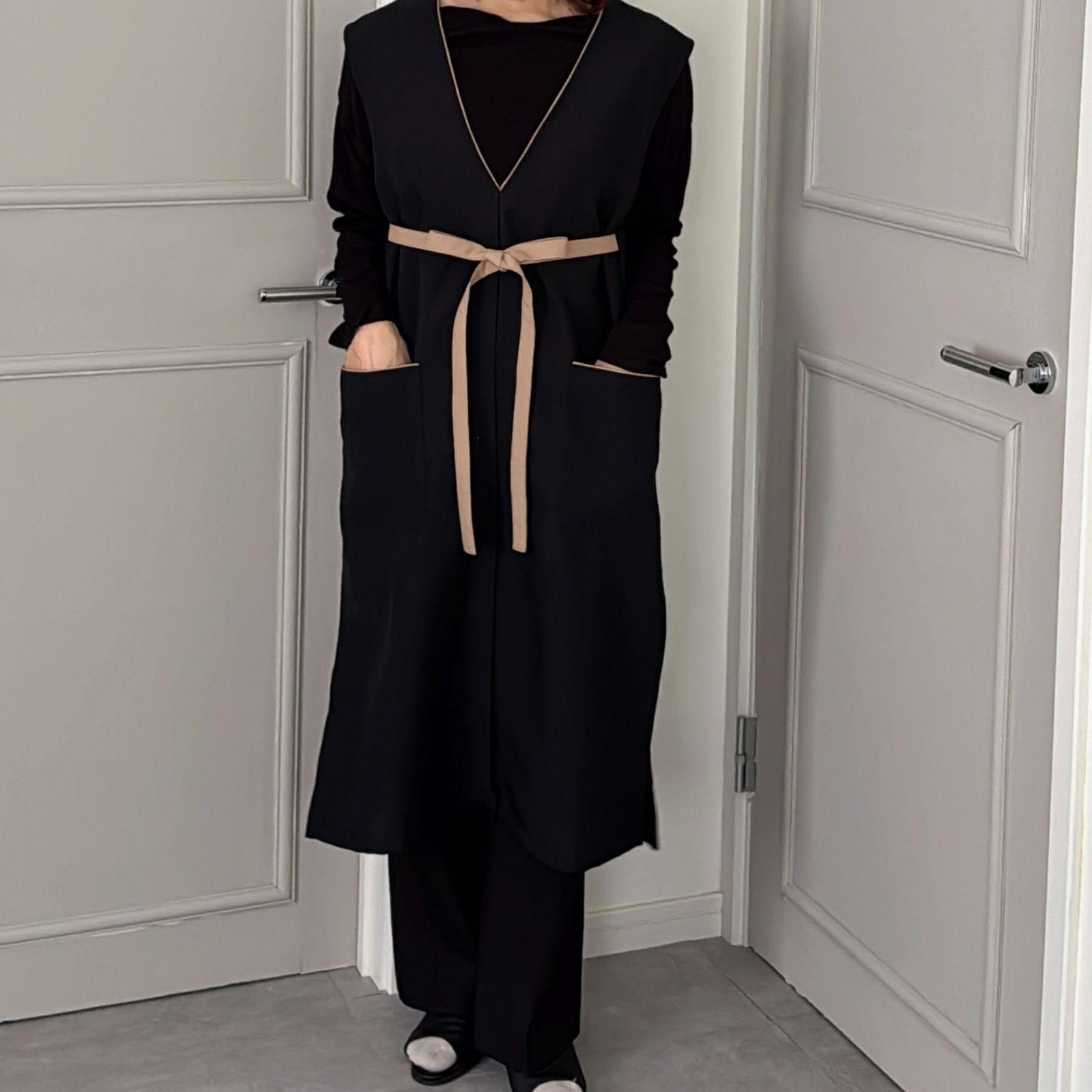 おしゃれエプロン　ワンピースエプロン　ブラック｜M苦楽園オリジナル｜