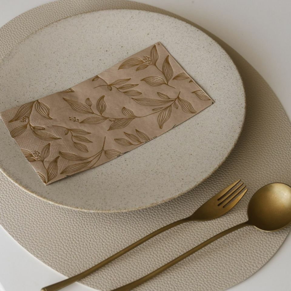 オーバルレザーランチョンマット（グレージュ）