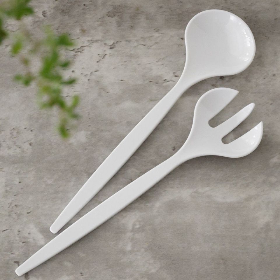 プラスチック　ホワイトサラダサーバーセット