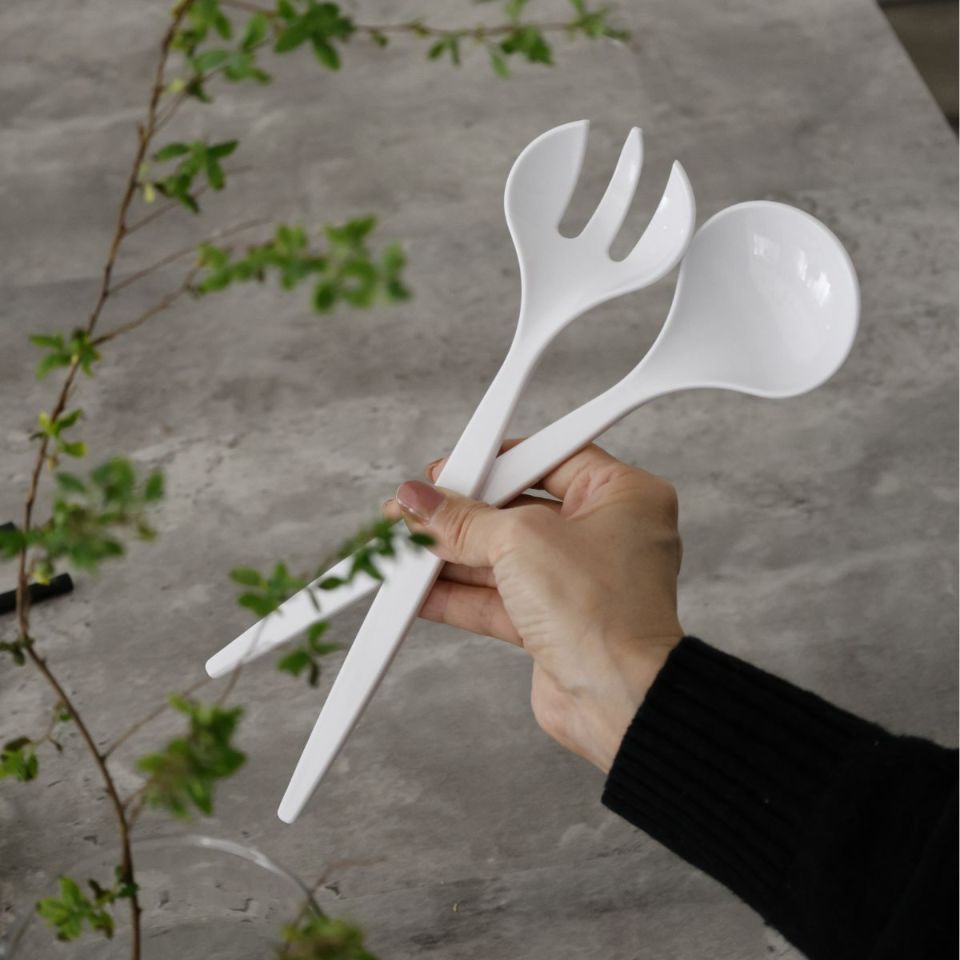 プラスチック　ホワイトサラダサーバーセット