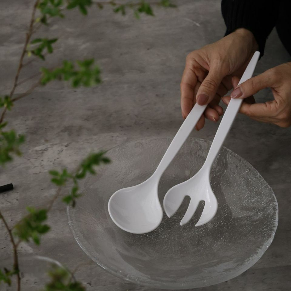 プラスチック　ホワイトサラダサーバーセット