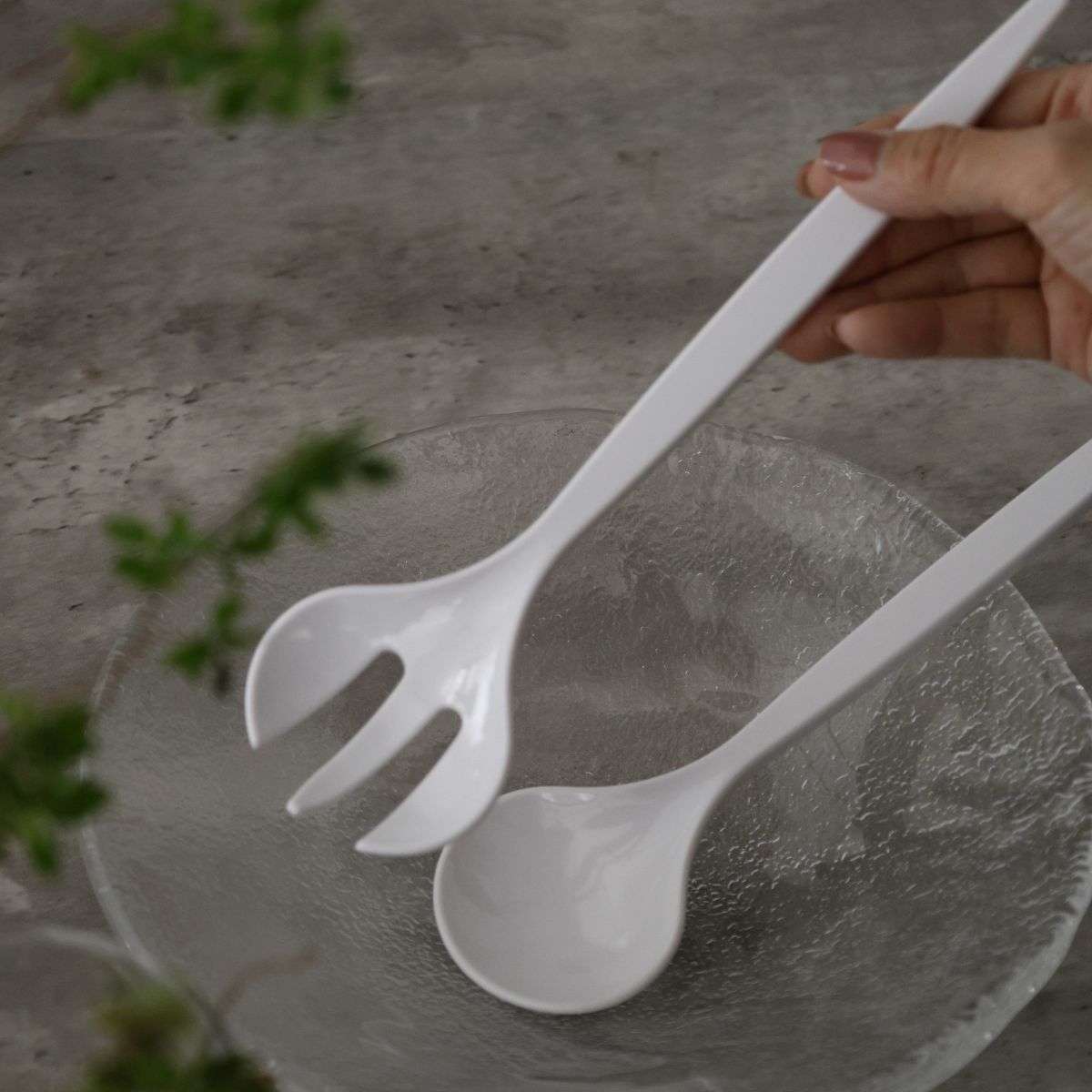 プラスチック　ホワイトサラダサーバーセット