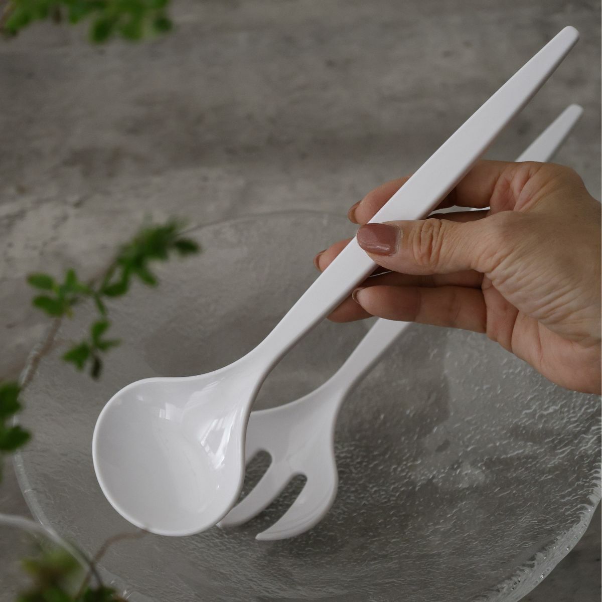 プラスチック　ホワイトサラダサーバーセット