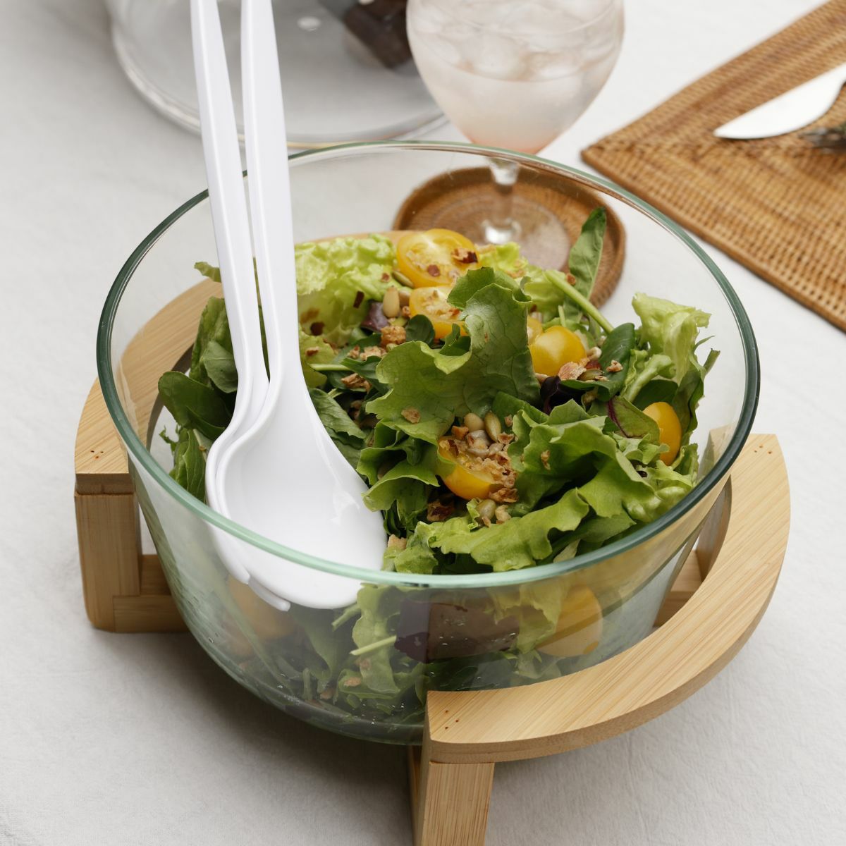 プラスチック　ホワイトサラダサーバーセット