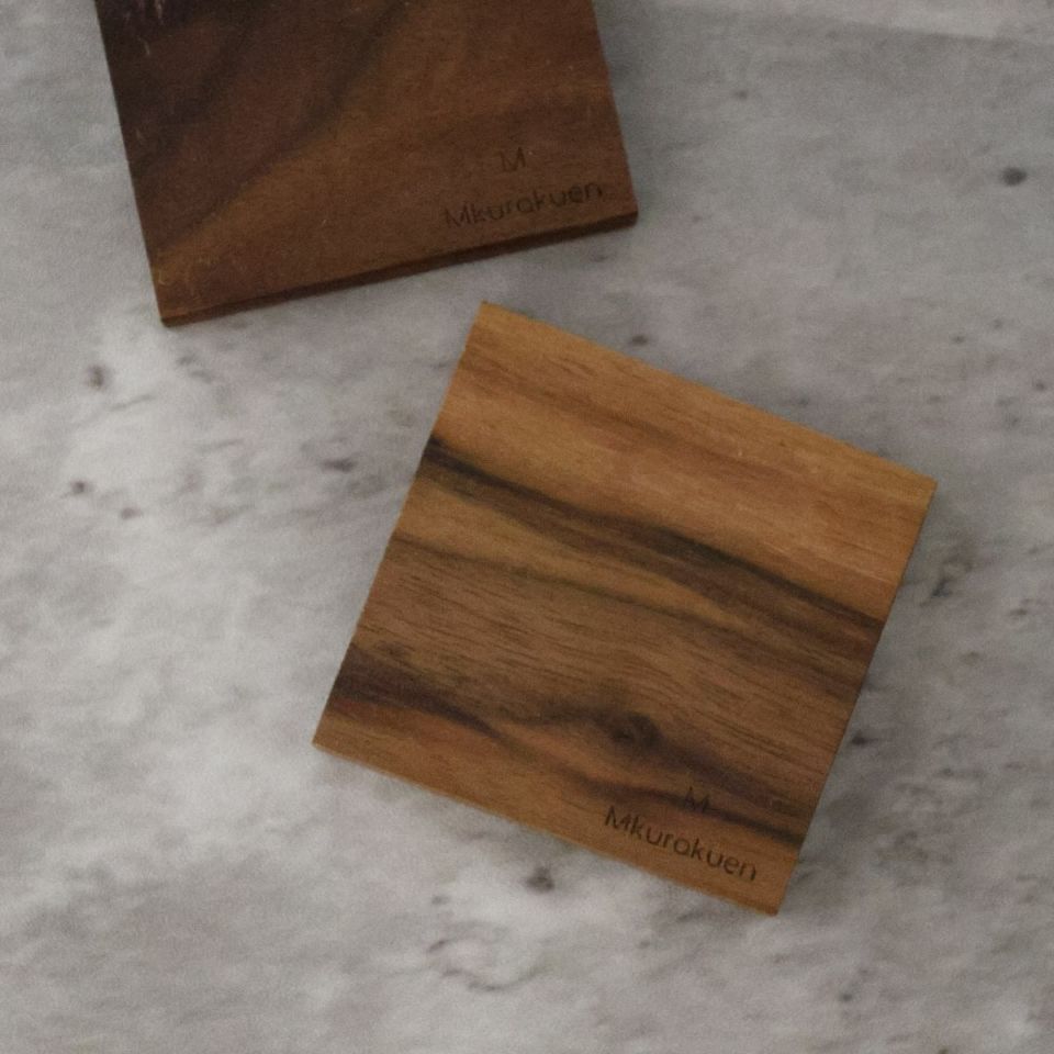 木製　ナチュラルウッドミニコースター4個セット｜M苦楽園オリジナル｜5.5cm