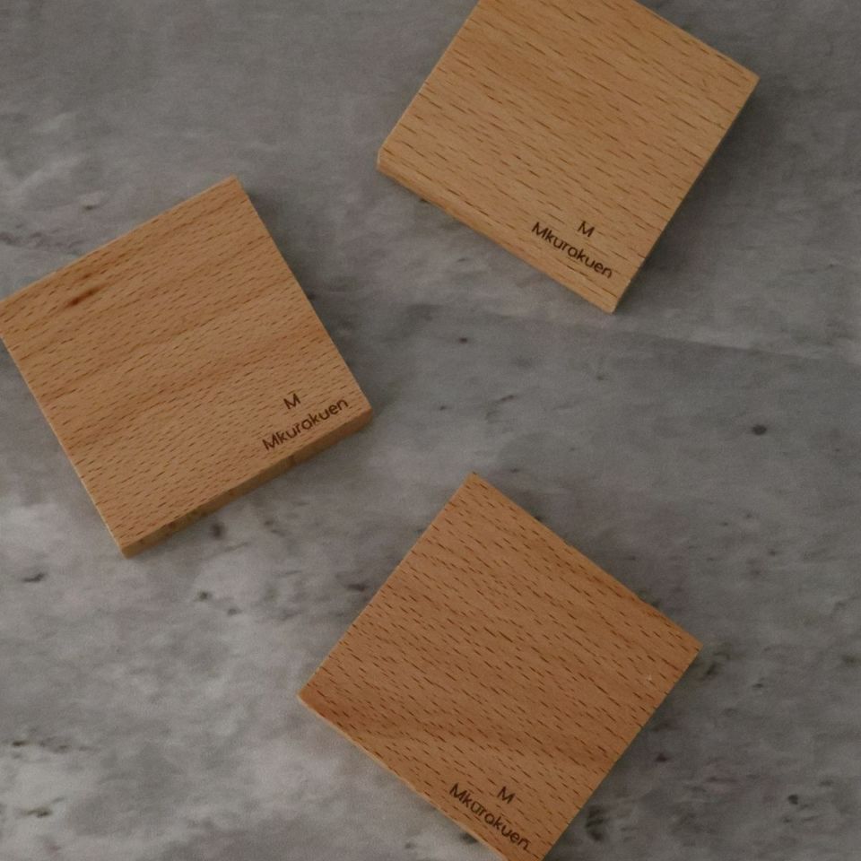 木製　ナチュラルウッドミニコースター4個セット｜M苦楽園オリジナル｜5.5cm