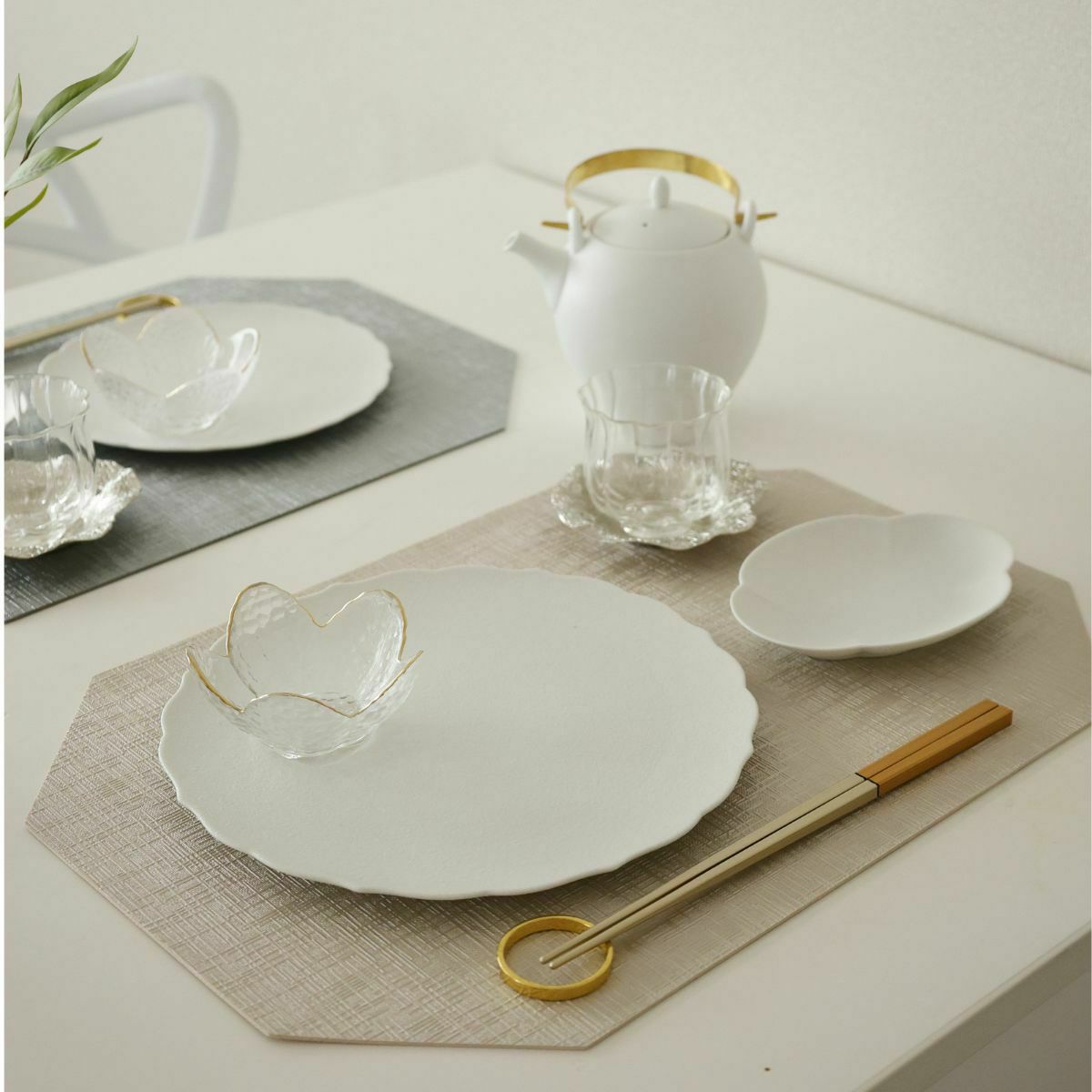  八角　シルバーグレー/シャンパンベージュ　ランチョンマット