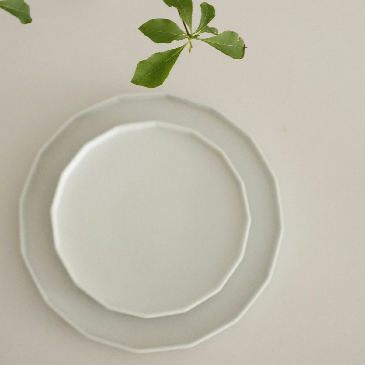 有田焼　白い十六角形　切立皿　磁器　スノー