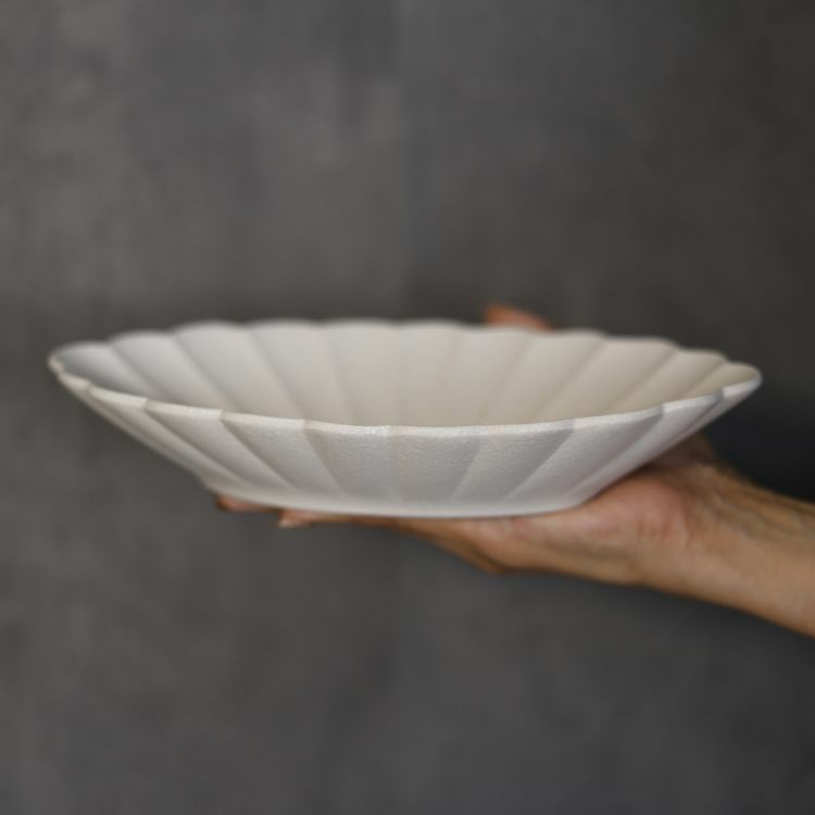 MINO　SNOW　オーバル菊型鉢　24cm