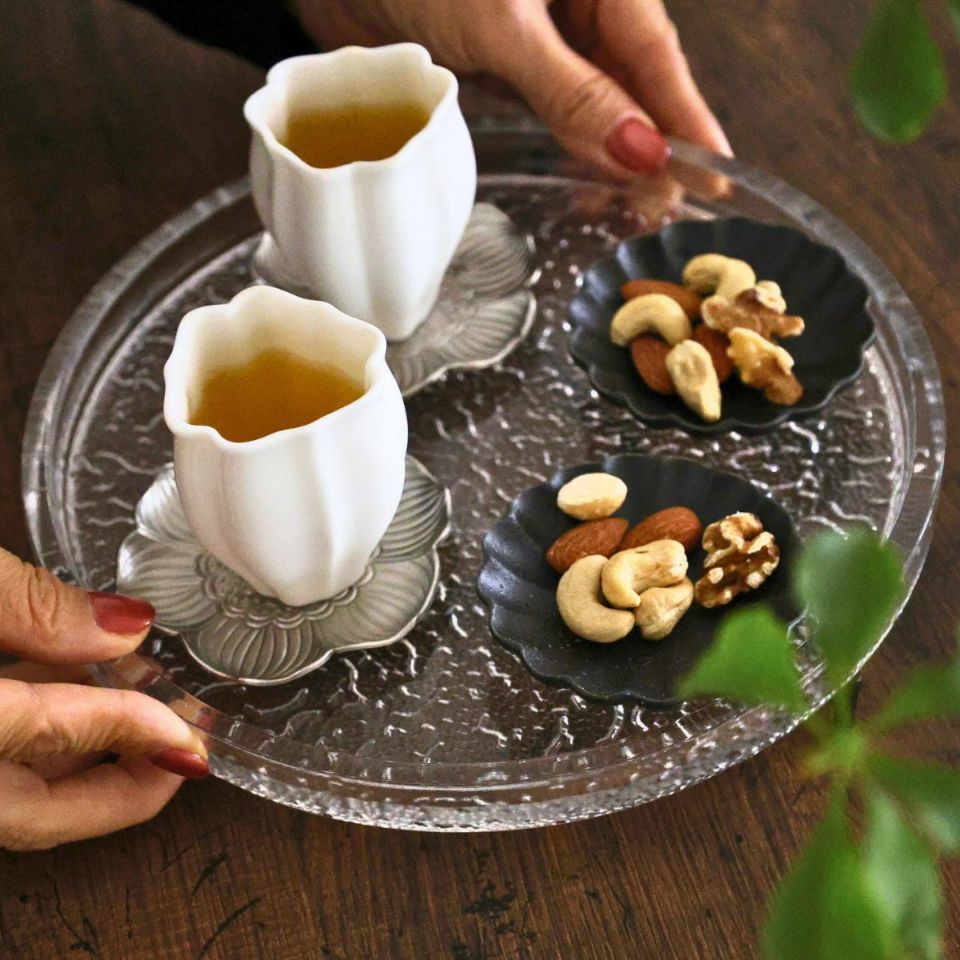  ガラス製　アイアンロースタンド付リムプレート