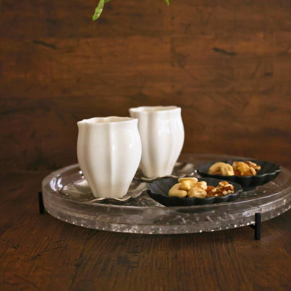  ガラス製　アイアンロースタンド付リムプレート