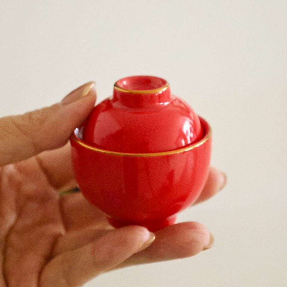 陶器製　蓋付小椀珍味入れ