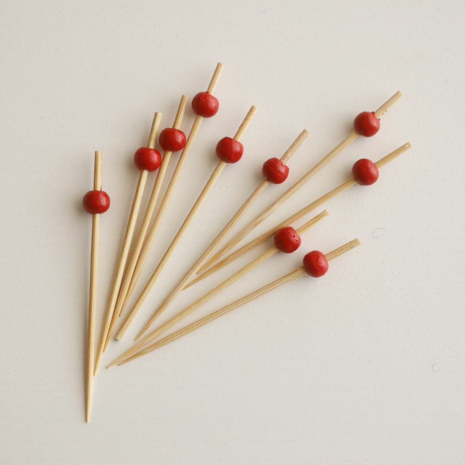木製　赤珠ピック　10本入り