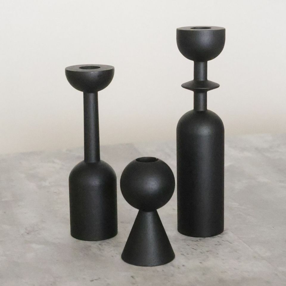 木製　ブラックキャンドルスタンド3個セット