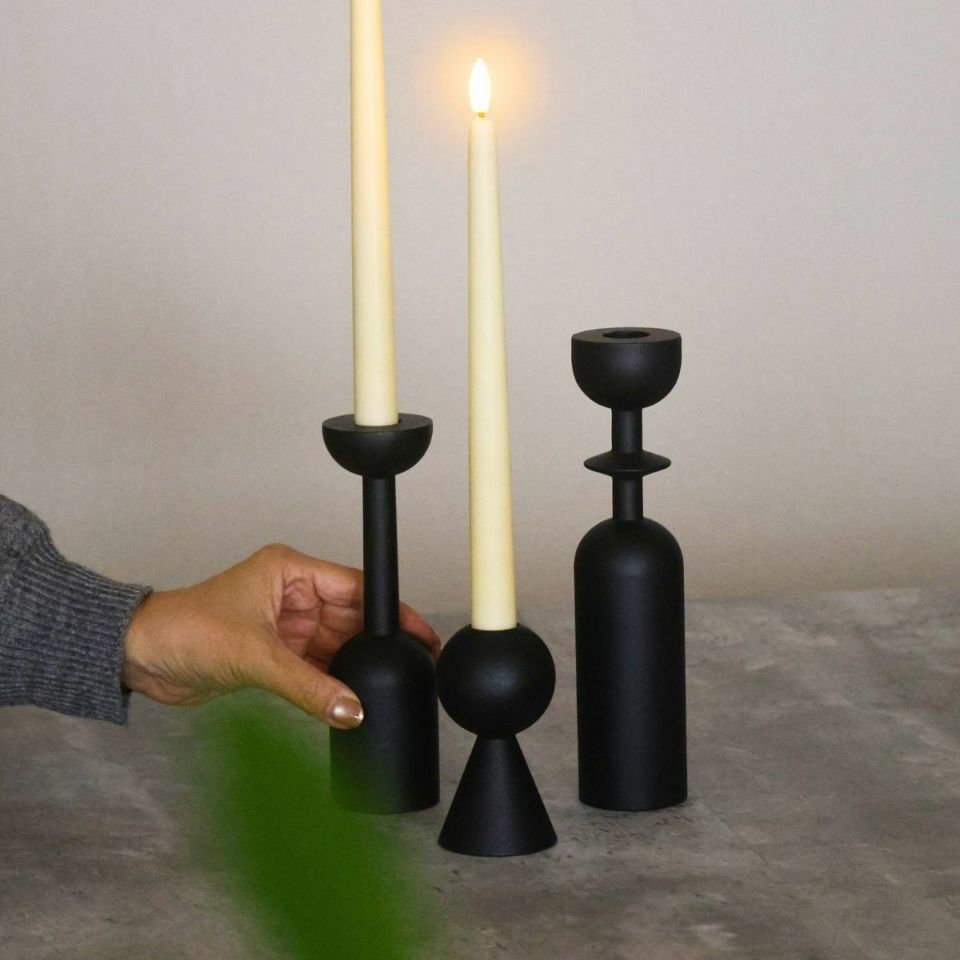 木製　ブラックキャンドルスタンド3個セット